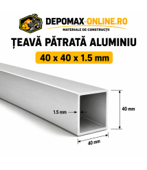 Teava patrata aluminiu 40 x 40 x 1.5 mm, 6 metri (EN AW-6060)